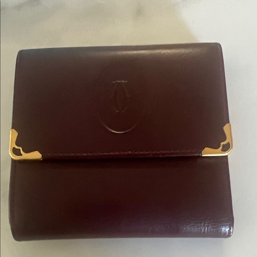 Cartier Rich Brown Leather Wallet with Gold Accents